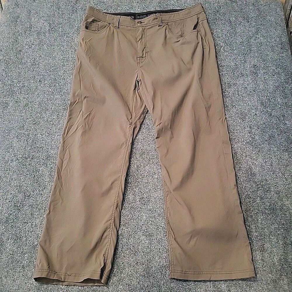 Prana Stretch Zion Pants Mens 40 W Olive Khaki Straight Leg Nylon Roll Up Hiking